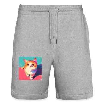 Chat, Motif De Chat - Short de jogging bio TRAINER Stanley/Stella unisexe - gris chiné - Devant - Nik (191cm) & Marisol (170cm)