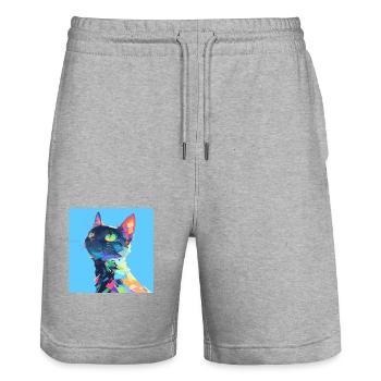Cat, Cat Motif - Stanley/Stella Trainer Unisex Organic Jogging Shorts - heather grey - Front - Nik (191cm) & Marisol (170cm)