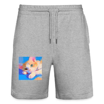 Chat, Motif De Chat - Short de jogging bio TRAINER Stanley/Stella unisexe - gris chiné - Devant - Nik (191cm) & Marisol (170cm)