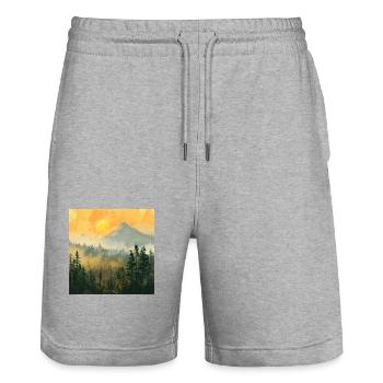 Montagnes, Paysage, Nature, Arbres, Soleil - Short de jogging bio TRAINER Stanley/Stella unisexe - gris chiné - Devant - Nik (191cm) & Marisol (170cm)
