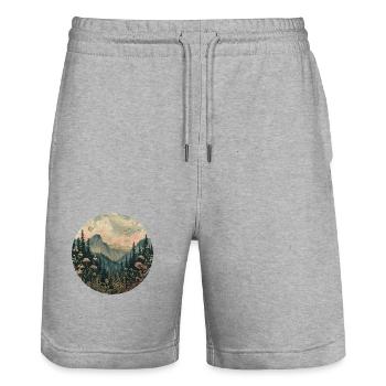 Bohème, Fleurs, Montagnes, Paysage, Nature, Arbres - Short de jogging bio TRAINER Stanley/Stella unisexe - gris chiné - Devant - Nik (191cm) & Marisol (170cm)