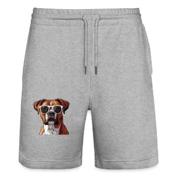 Deutscher Boxer, Hund, Sonnenbrille, Sommer - Stanley/Stella Unisex Bio Joggingshorts Trainer  - Grau meliert - Vorne - Nik (191cm) & Marisol (170cm)