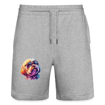 Lhasa Apso, Hund, Sonnenbrille, Sommer, geschenk - Stanley/Stella Unisex Bio Joggingshorts Trainer  - Grau meliert - Vorne - Nik (191cm) & Marisol (170cm)