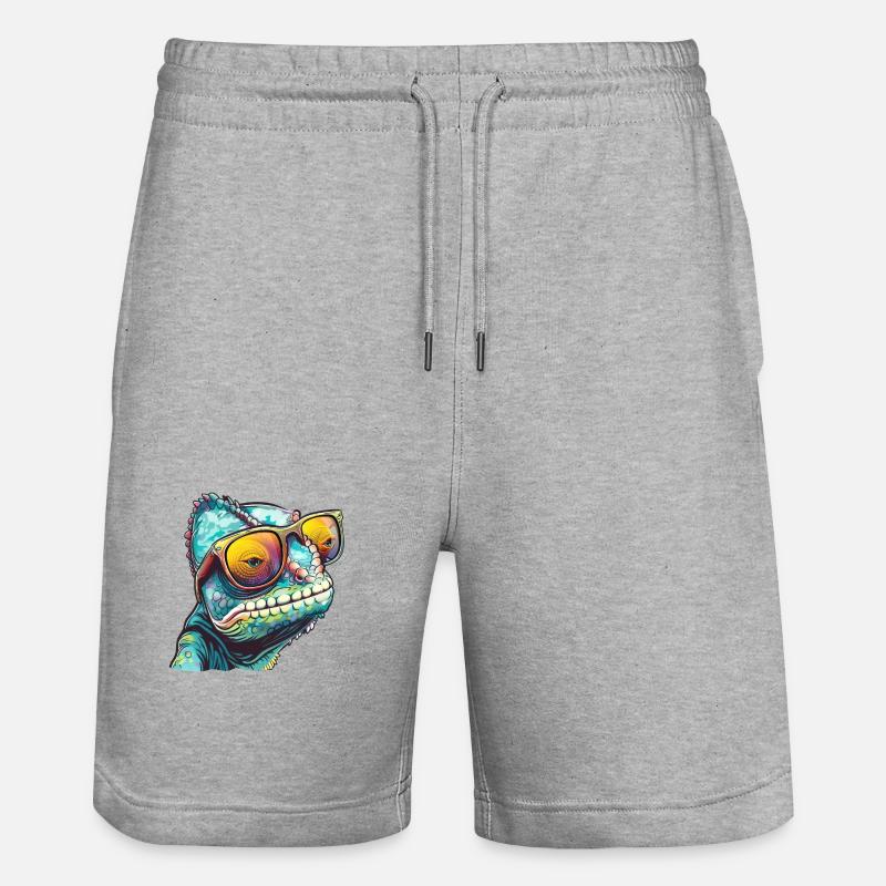 chameleon, sunglasses, summer, gift - Stanley/Stella Trainer Unisex Organic Jogging Shorts - heather grey