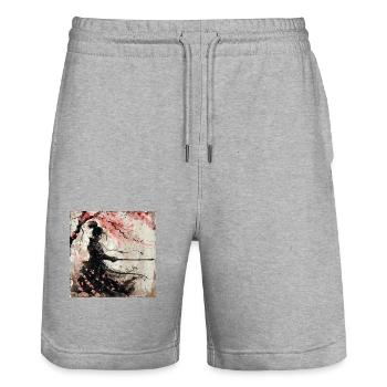 Japanisch, Samurai, Kirschblüte, Kunst, Ukiyo-E - Stanley/Stella Unisex Bio Joggingshorts Trainer  - Grau meliert - Vorne - Nik (191cm) & Marisol (170cm)
