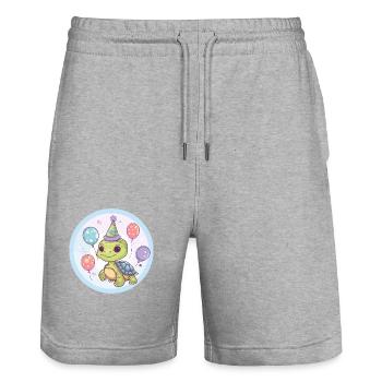 Turtle Birthday Baby - Stanley/Stella Trainer Unisex Organic Jogging Shorts - heather grey - Front - Nik (191cm) & Marisol (170cm)