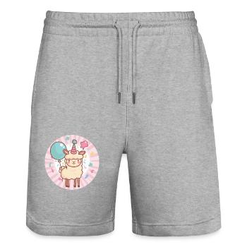 Alpaka Llama Geburtstag Baby - Stanley/Stella Unisex Bio Joggingshorts Trainer  - Grau meliert - Vorne - Nik (191cm) & Marisol (170cm)