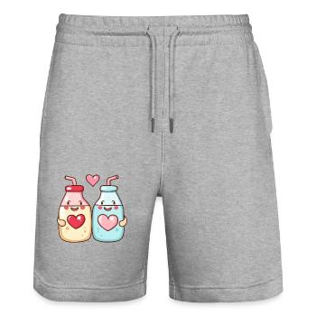 Milch Paar Liebe Herz Valentinstag - Stanley/Stella Unisex Bio Joggingshorts Trainer  - Grau meliert - Vorne - Nik (191cm) & Marisol (170cm)