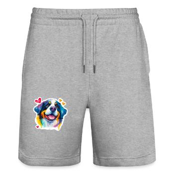 Merry Bernese Mountain Dog – Aquarell-Pop-Stil - Stanley/Stella Unisex Bio Joggingshorts Trainer  - Grau meliert - Vorne - Nik (191cm) & Marisol (170cm)