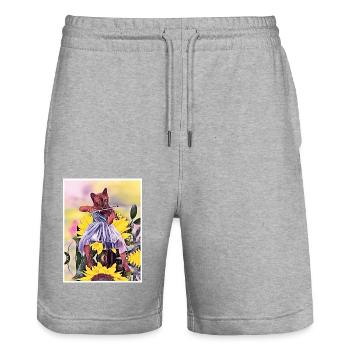 Fiddler Cat on Sunflower - Stanley/Stella Trainer Unisex Organic Jogging Shorts - heather grey - Front - Nik (191cm) & Marisol (170cm)