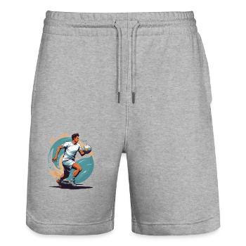 Handball Player Streetwear Iconic Style Design - Stanley/Stella Trainer Unisex Organic Jogging Shorts - heather grey - Front - Nik (191cm) & Marisol (170cm)