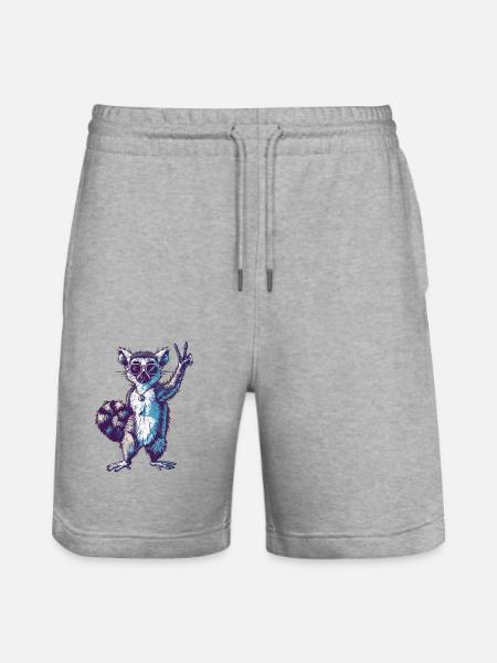 Retro Maki Lemur - Stanley/Stella Unisex Bio Joggingshorts Trainer  - Grau meliert