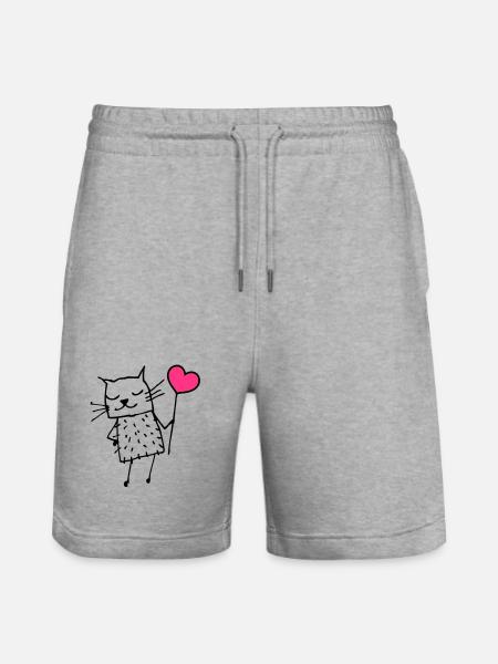 Katze mit Herz: Liebe - Stanley/Stella Unisex Bio Joggingshorts Trainer  - Grau meliert
