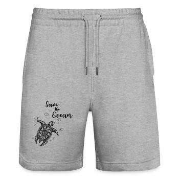 Save the Ocean - Turtle - Stanley/Stella Trainer Unisex Organic Jogging Shorts - heather grey - Front - Nik (191cm) & Marisol (170cm)