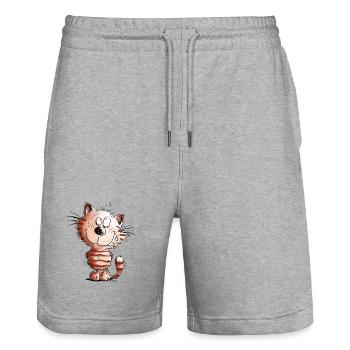 Kleine Freche Katze I Katzenmotiv Comic Geschenk - Stanley/Stella Unisex Bio Joggingshorts Trainer  - Grau meliert - Vorne - Nik (191cm) & Marisol (170cm)