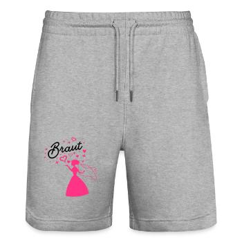 junggesellinnenabschied braut - Stanley/Stella Unisex Bio Joggingshorts Trainer  - Grau meliert - Vorne - Nik (191cm) & Marisol (170cm)