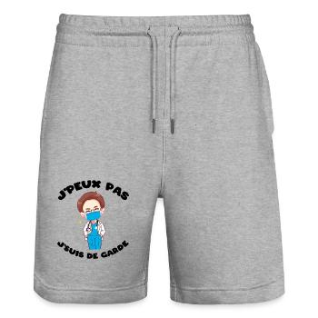 J'peux pas j'suis de garde Humour soignant cadeau - Short de jogging bio TRAINER Stanley/Stella unisexe - gris chiné - Devant - Nik (191cm) & Marisol (170cm)