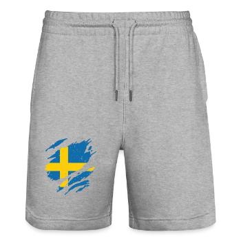 Éventail drapeau Suède Éventail Sverige - Short de jogging bio TRAINER Stanley/Stella unisexe - gris chiné - Devant - Nik (191cm) & Marisol (170cm)