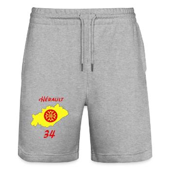 Hérault - Stanley/Stella Trainer Unisex Organic Jogging Shorts - heather grey - Front - Nik (191cm) & Marisol (170cm)
