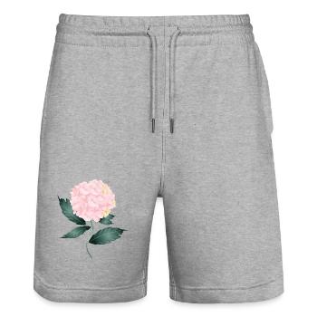 Eine zart rosa Hortensie - Faszinierende Blüte - Stanley/Stella Unisex Bio Joggingshorts Trainer  - Grau meliert - Vorne - Nik (191cm) & Marisol (170cm)