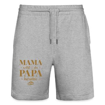 Hochzeit Antrag Kind Mama willst du Papa heiraten - Stanley/Stella Unisex Bio Joggingshorts Trainer  - Grau meliert - Vorne - Nik (191cm) & Marisol (170cm)