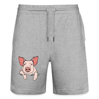 Schwein Kopf - Stanley/Stella Unisex Bio Joggingshorts Trainer  - Grau meliert - Vorne - Nik (191cm) & Marisol (170cm)