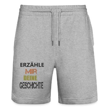 ERZÄHLE MIR DEINE GESCHICHTE - Stanley/Stella Unisex Bio Joggingshorts Trainer  - Grau meliert - Vorne - Nik (191cm) & Marisol (170cm)
