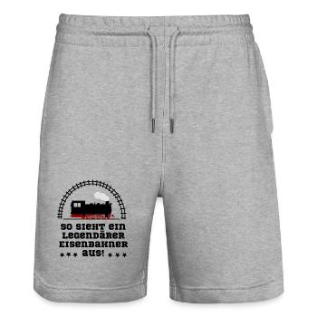 Eisenbahn Dampflok legendär - Stanley/Stella Unisex Bio Joggingshorts Trainer  - Grau meliert - Vorne - Nik (191cm) & Marisol (170cm)