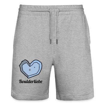 boulderliebe blau text - Stanley/Stella Unisex Bio Joggingshorts Trainer  - Grau meliert - Vorne - Nik (191cm) & Marisol (170cm)