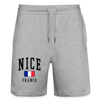 Nice - France - Flag - Stanley/Stella Trainer Unisex Organic Jogging Shorts - heather grey - Front - Nik (191cm) & Marisol (170cm)