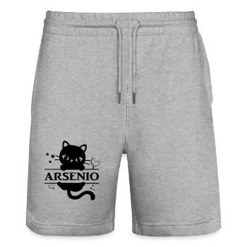 T-Shirt Arsenio T-Shirt Geschenkidee Katze Katze - Stanley/Stella Unisex Bio Joggingshorts Trainer  - Grau meliert - Vorne - Nik (191cm) & Marisol (170cm)
