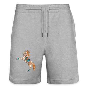 skurriles buntes Pferd - Stanley/Stella Unisex Bio Joggingshorts Trainer  - Grau meliert - Vorne - Nik (191cm) & Marisol (170cm)