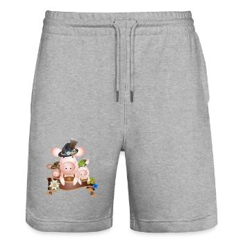 Trois cochons mignons enchanteurs en costume traditionnel - Short de jogging bio TRAINER Stanley/Stella unisexe - gris chiné - Devant - Nik (191cm) & Marisol (170cm)