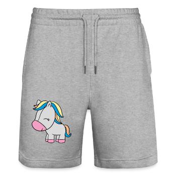 kleines Einhorn - Stanley/Stella Unisex Bio Joggingshorts Trainer  - Grau meliert - Vorne - Nik (191cm) & Marisol (170cm)