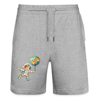 4 Children's Birthday Astronaut Astronaut Earth - Stanley/Stella Trainer Unisex Organic Jogging Shorts - heather grey - Front - Nik (191cm) & Marisol (170cm)