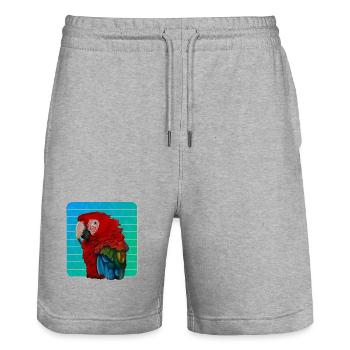 Red Macaw Parrot Gouache Painting - Stanley/Stella Trainer Unisex Organic Jogging Shorts - heather grey - Front - Nik (191cm) & Marisol (170cm)