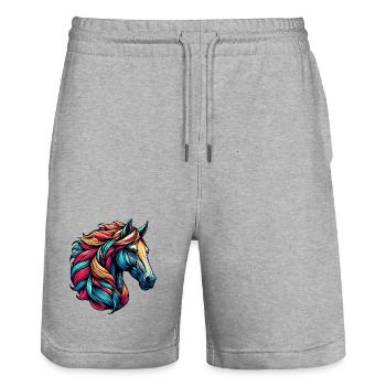 Horse - Stanley/Stella Trainer Unisex Organic Jogging Shorts - heather grey - Front - Nik (191cm) & Marisol (170cm)