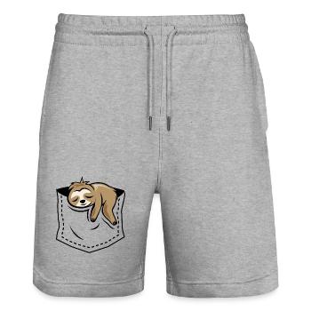 Faultier in Brusttasche lustige Tiere comic Symbol - Stanley/Stella Unisex Bio Joggingshorts Trainer  - Grau meliert - Vorne - Nik (191cm) & Marisol (170cm)
