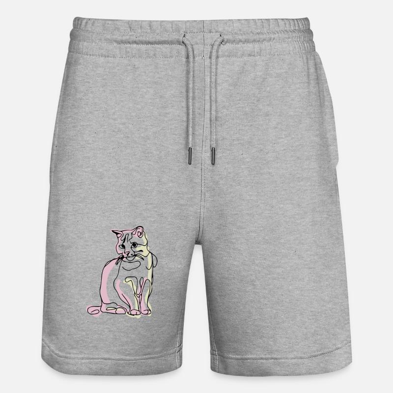 Katze- Ein-Strich-Zeichnung - Stanley/Stella Unisex Bio Joggingshorts Trainer  - Grau meliert