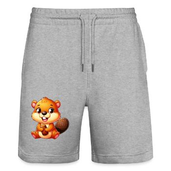 Beaver - Stanley/Stella Trainer Unisex Organic Jogging Shorts - heather grey - Front - Nik (191cm) & Marisol (170cm)