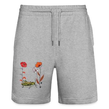 Fleur de jardin avec sauterelle et fourmis - Short de jogging bio TRAINER Stanley/Stella unisexe - gris chiné - Devant - Nik (191cm) & Marisol (170cm)
