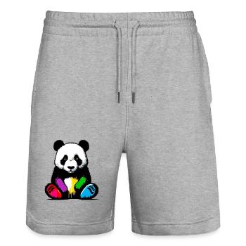 Panda - Short de jogging bio TRAINER Stanley/Stella unisexe - gris chiné - Devant - Nik (191cm) & Marisol (170cm)