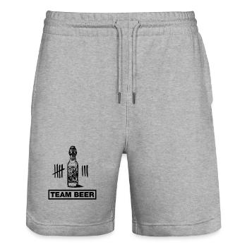 Bottle of beer, beer, cerveza (bachelor party team design) - Stanley/Stella Trainer Unisex Organic Jogging Shorts - heather grey - Front - Nik (191cm) & Marisol (170cm)