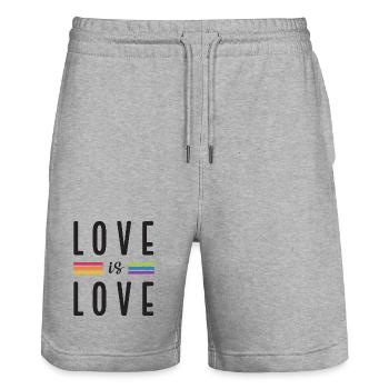 LGBTQ Pride Month - Love is Love - Stanley/Stella Trainer Unisex Organic Jogging Shorts - heather grey - Front - Nik (191cm) & Marisol (170cm)