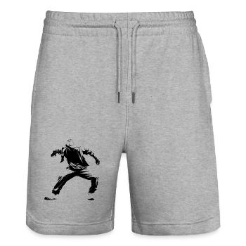 Breakdance Sketch - Stanley/Stella Trainer Unisex Organic Jogging Shorts - heather grey - Front - Nik (191cm) & Marisol (170cm)