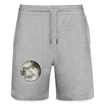 Schau dir den Mond an, er ist kostenlos (weiße Buchstaben) - Stanley/Stella Unisex Bio Joggingshorts Trainer  - Grau meliert - Vorne - Nik (191cm) & Marisol (170cm)