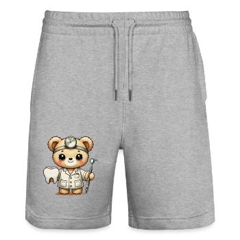 Kuscheltier Teddy Zahnarzt mit Zahn & Mundspiegel - Stanley/Stella Unisex Bio Joggingshorts Trainer  - Grau meliert - Vorne - Nik (191cm) & Marisol (170cm)