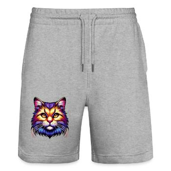 Cat - Stanley/Stella Trainer Unisex Organic Jogging Shorts - heather grey - Front - Nik (191cm) & Marisol (170cm)