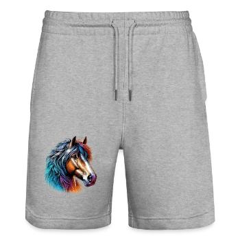 Cheval - Short de jogging bio TRAINER Stanley/Stella unisexe - gris chiné - Devant - Nik (191cm) & Marisol (170cm)