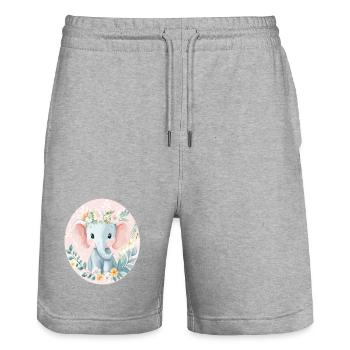 Sanftes Elefantenbaby mit Blumenkranz - Stanley/Stella Unisex Bio Joggingshorts Trainer  - Grau meliert - Vorne - Nik (191cm) & Marisol (170cm)